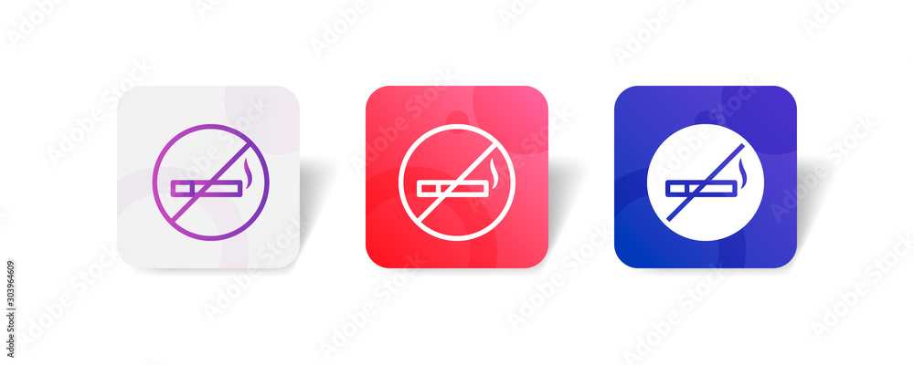no smoking sign outline and solid icon in smooth gradient background button