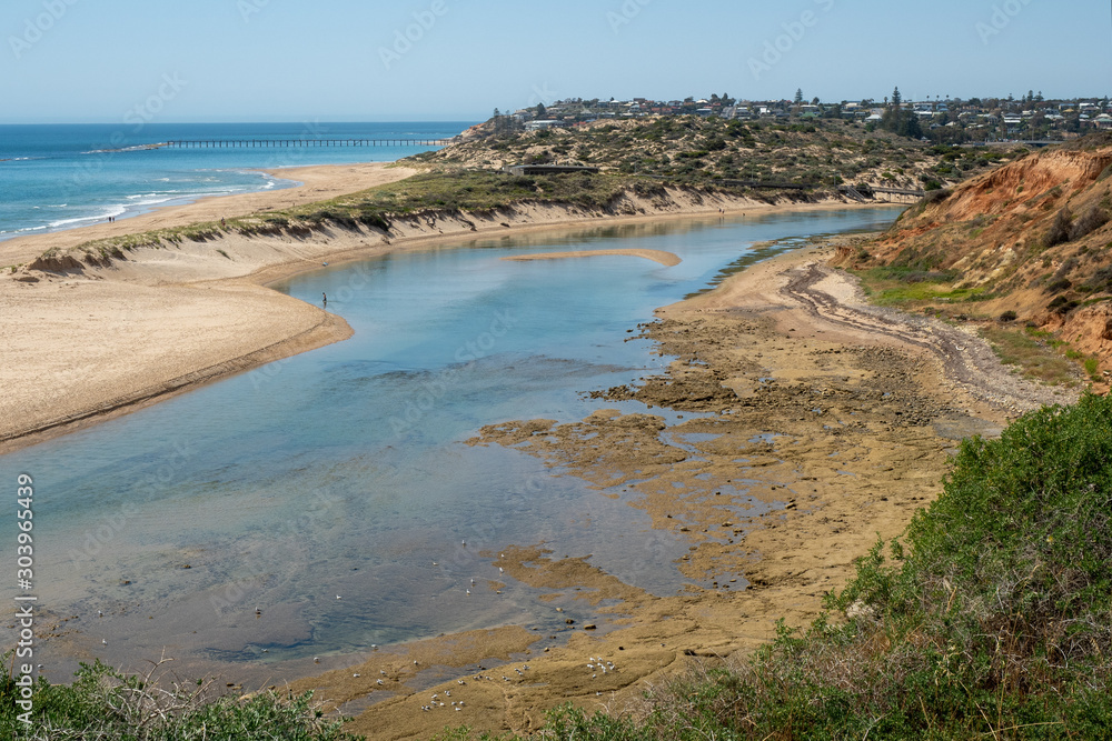 Onkaparinga River on a bright sunny day at low tide in Port Noarlunga South Australia on 19th November 2019 Onkaparinga River on a bright sunny day at low tide in Port Noarlunga South Australia on 19th November 2019