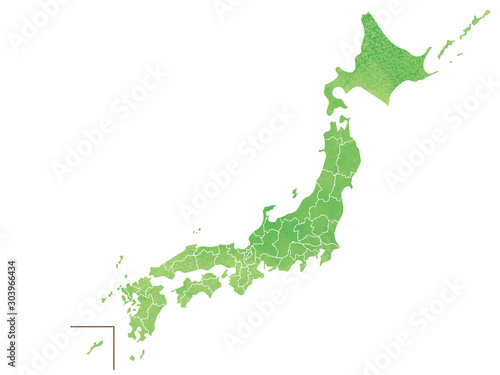 地方区分日本地図　水彩風