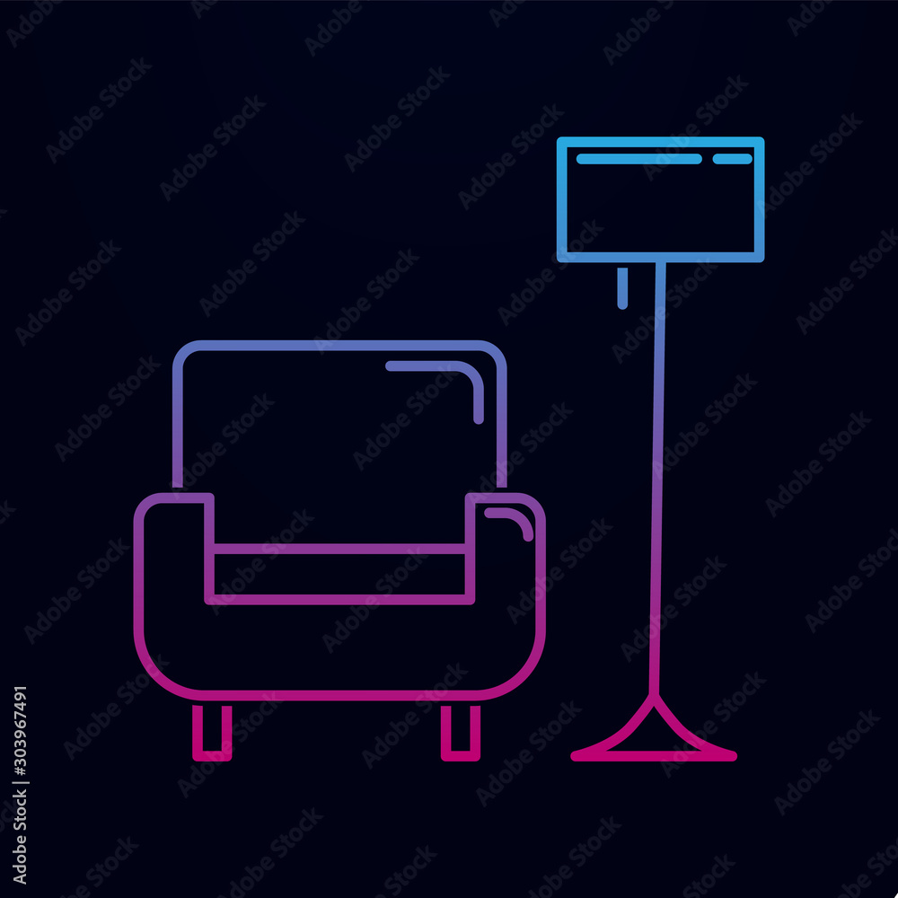 Armchair and floor lamp nolan icon. Simple thin line, outline vector of household icons for ui and ux, website or mobile application Armchair and floor lamp nolan icon. Simple thin line, outline vector of household icons for ui and ux, website or mobile application