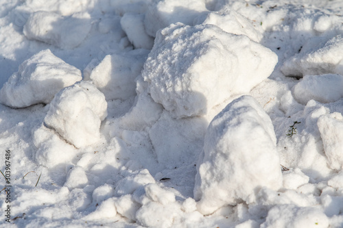 Snow pile in winter on nature, snow background.