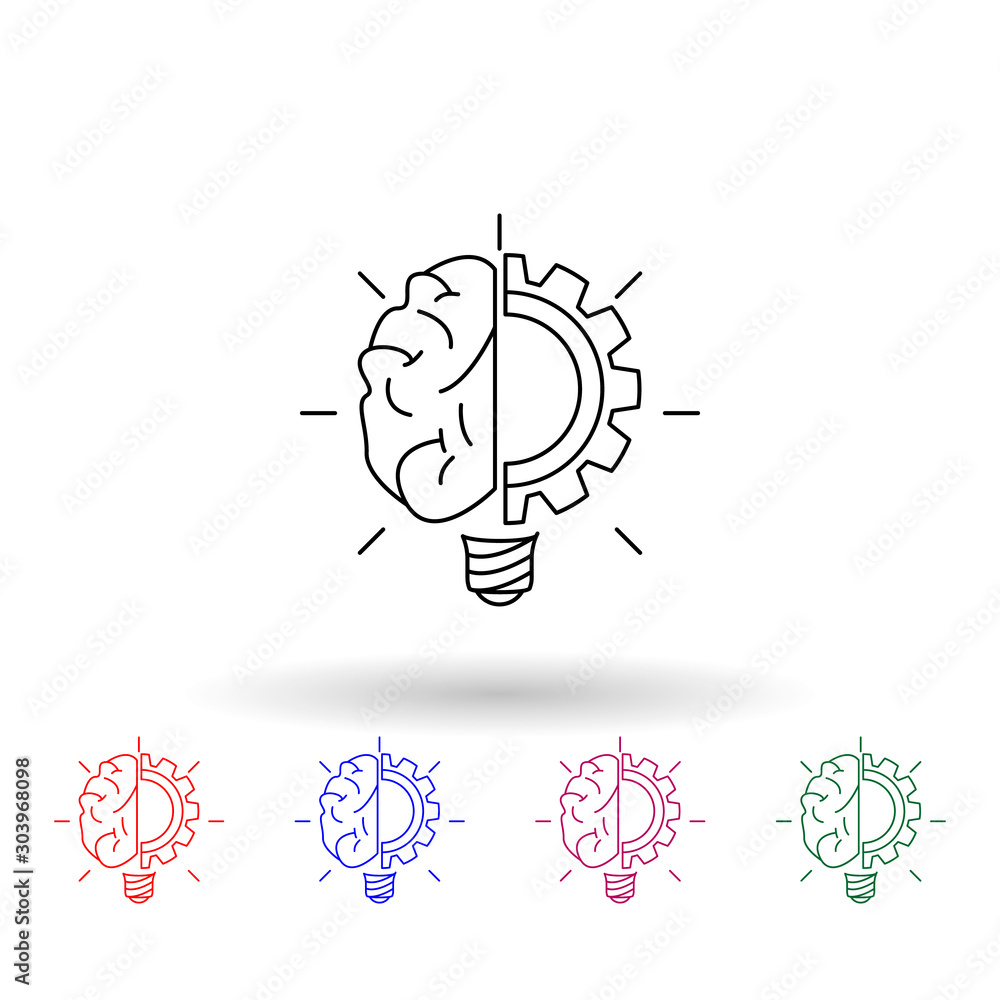Lamp brain and gear multi color icon. Simple thin line, outline vector of idea icons for ui and ux, website or mobile application Lamp brain and gear multi color icon. Simple thin line, outline vector of idea icons for ui and ux, website or mobile application
