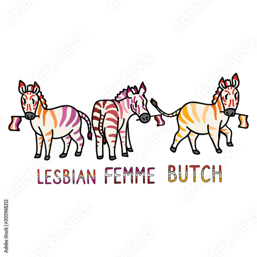 Adorable Cartoon Lesbian Support Zebra Clip Art. Gay Safari Animal Icon.  Queer Flag Kawaii Motif Illustration Doodle in Flat Color. Isolated Butch,  Femme Character. Stock Vector | Adobe Stock