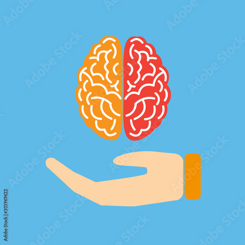 Brain symbol in hand vector.