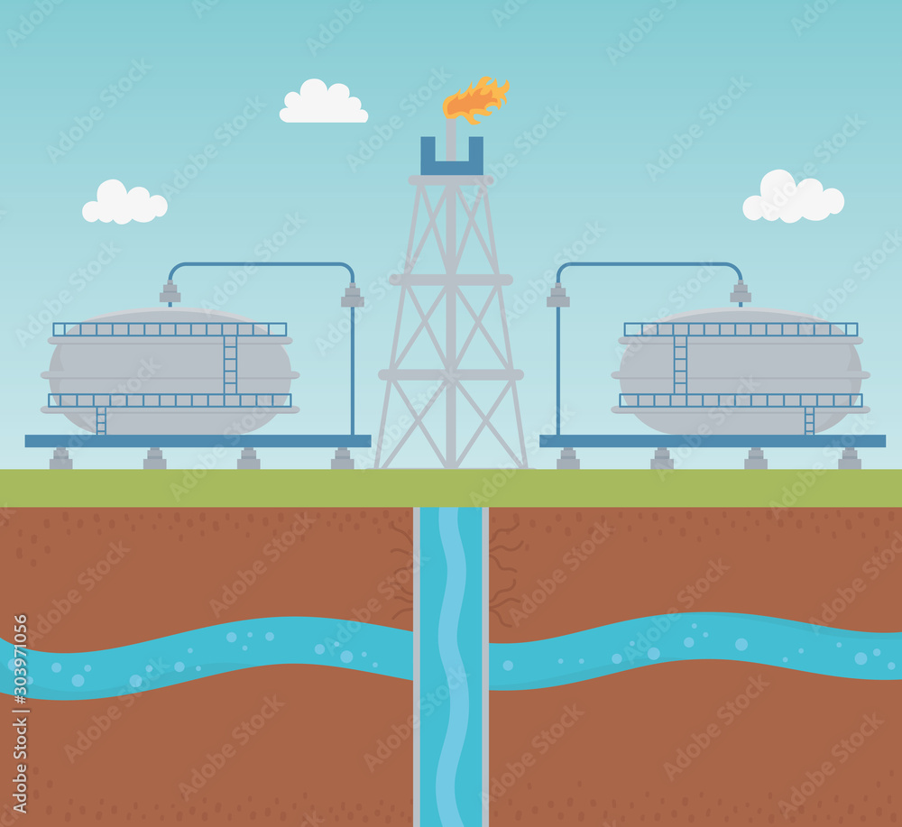 Fotografie oil pump with water tank extracting process fracking