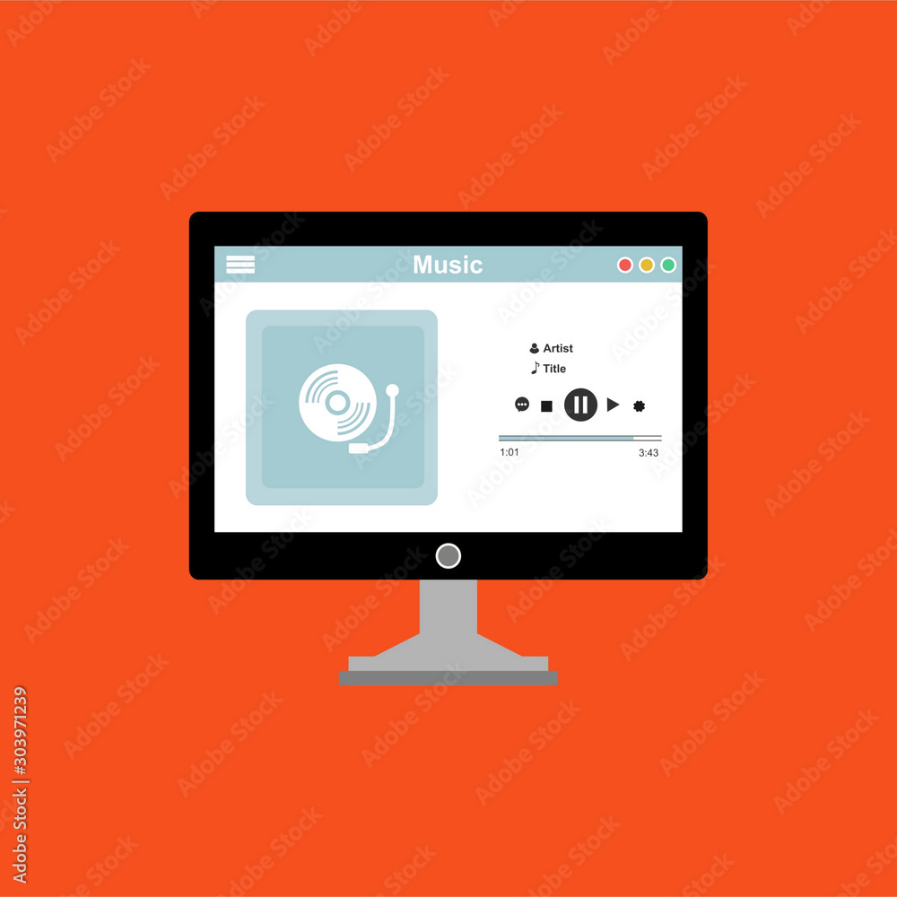 Mobile music application interface design concept isolated on colored background flat vector illustration. Can be used for workflow layout template Mobile music application interface design concept isolated on colored background flat vector illustration. Can be used for workflow layout template