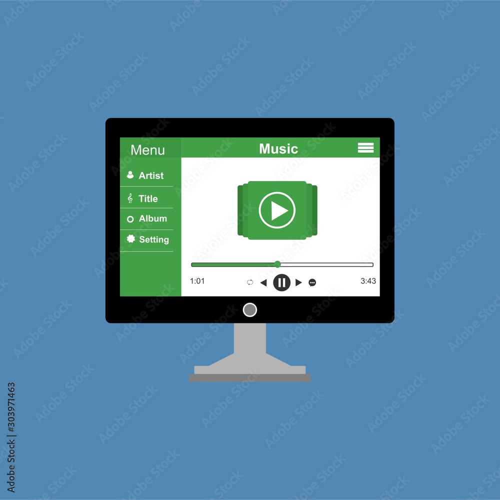 minimalistic media player user interface with panel control in modern flat design for web banner, business presentation, advertising material. minimalistic media player user interface with panel control in modern flat design for web banner, business presentation, advertising material.