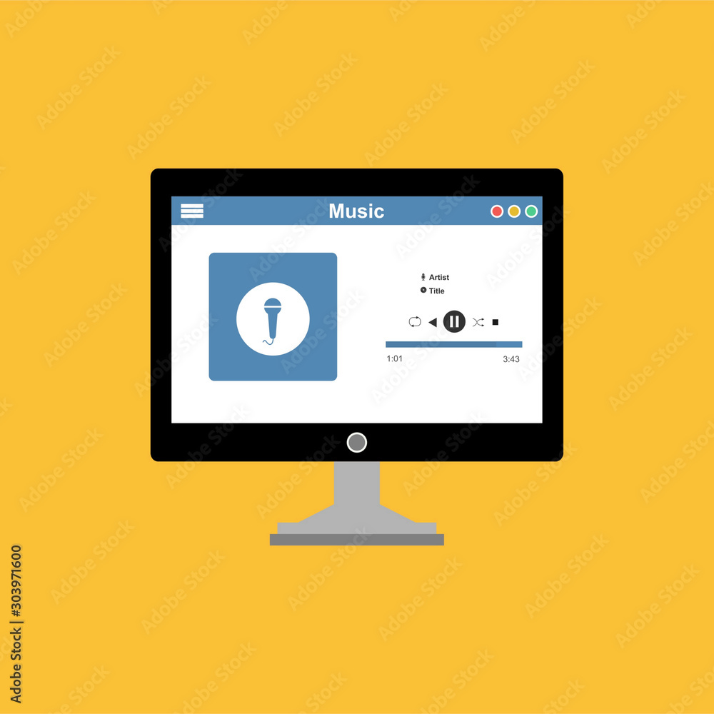 Mobile music application interface design concept isolated on colored background flat vector illustration. Can be used for workflow layout template Mobile music application interface design concept isolated on colored background flat vector illustration. Can be used for workflow layout template