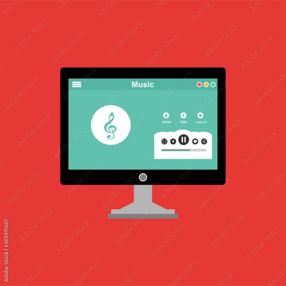 Music modern app user interface design easy to use and highly customizable. Modern vector illustration concept, isolated on colored background. Music modern app user interface design easy to use and highly customizable. Modern vector illustration concept, isolated on colored background.