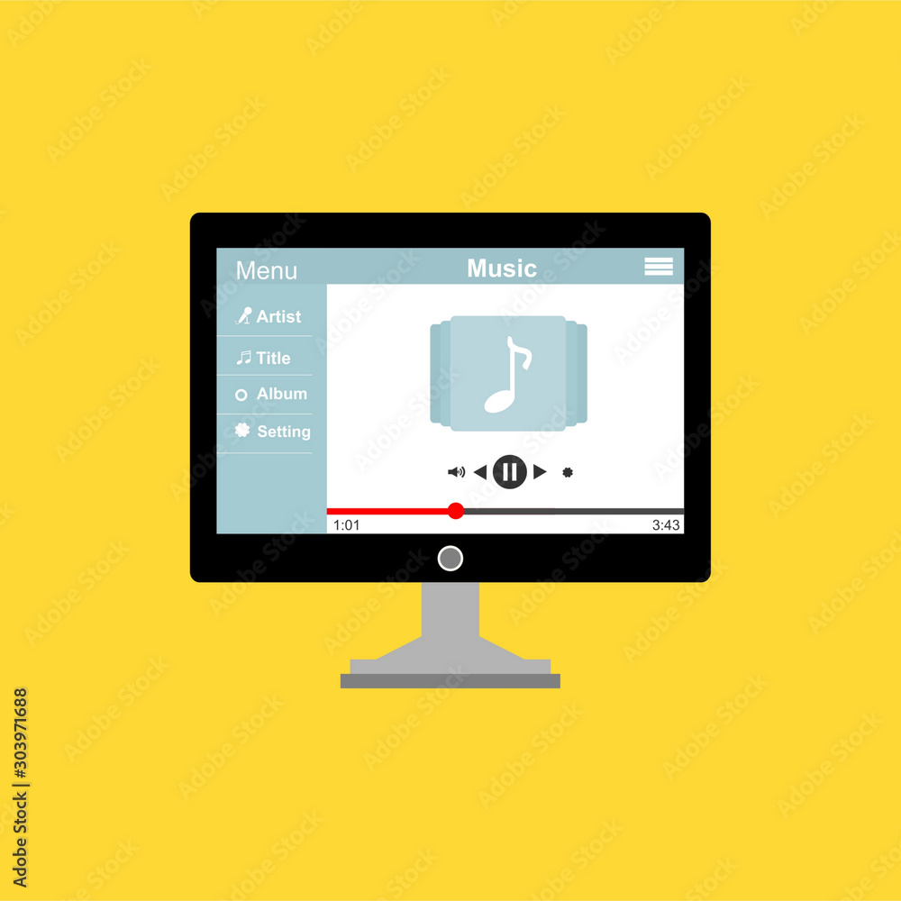 minimalistic media player user interface with panel control in modern flat design for web banner, business presentation, advertising material. minimalistic media player user interface with panel control in modern flat design for web banner, business presentation, advertising material.