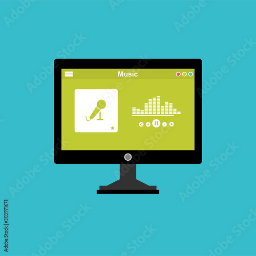 Media player application, easy to use and highly customizable. Modern vector illustration concept, isolated on colored background.