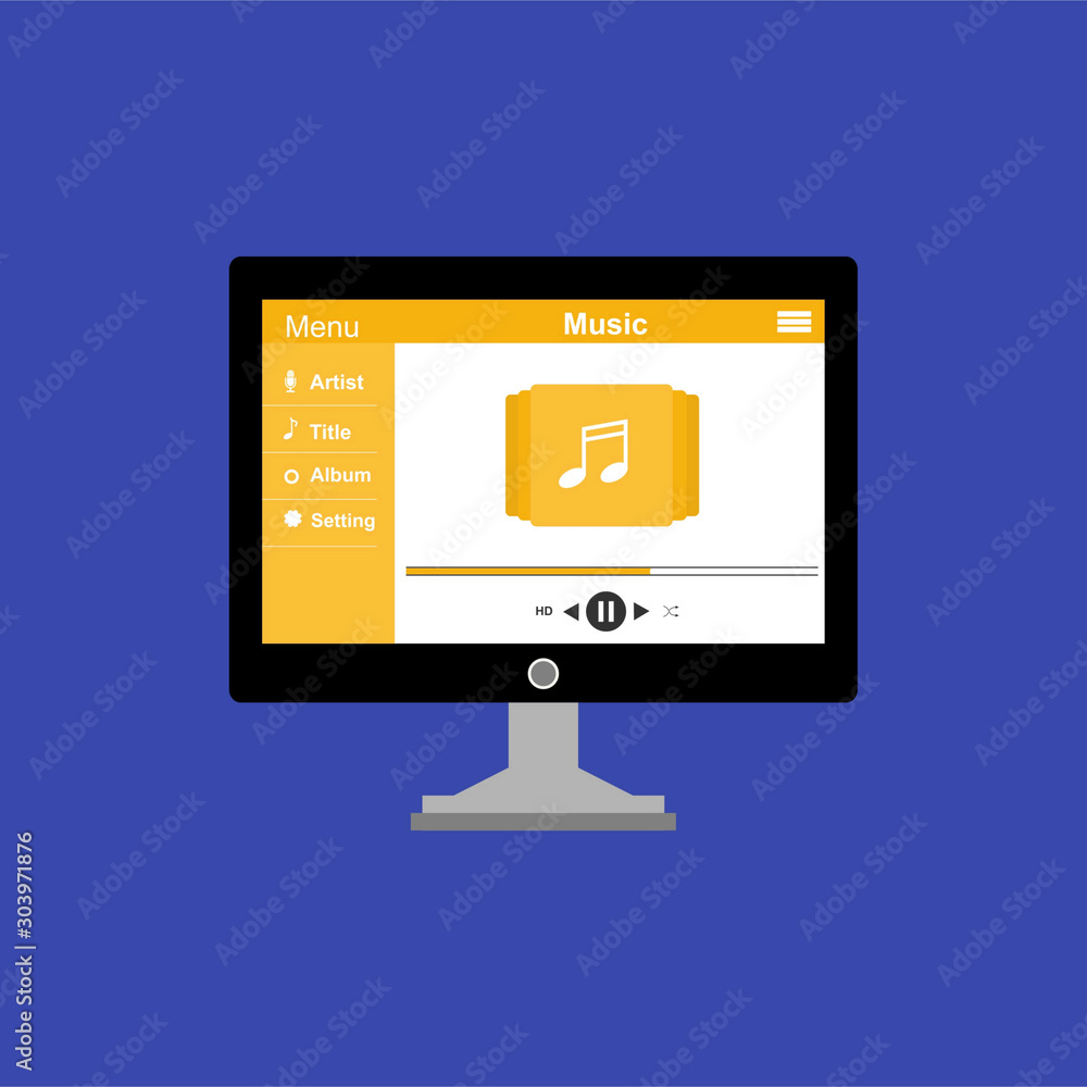 minimalistic media player user interface with panel control in modern flat design for web banner, business presentation, advertising material.