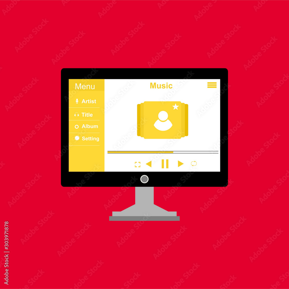 minimalistic media player user interface with panel control in modern flat design for web banner, business presentation, advertising material. minimalistic media player user interface with panel control in modern flat design for web banner, business presentation, advertising material.