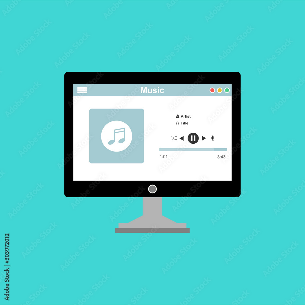 Mobile music application interface design concept isolated on colored background flat vector illustration. Can be used for workflow layout template