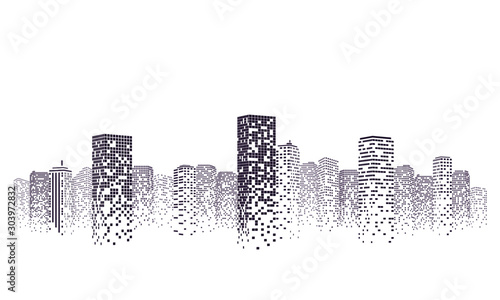 Silhouette city scape Isolated or white background. Modern flat design. Futuristic technology concept. Vector illustration.