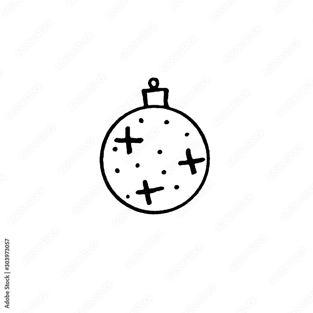 Christmas tree ball isolated on white background. New year and Christmas line art, doodle, sketch, hand drawn. Simple illustration for greeting cards, calendars, prints, children's coloring book Christmas tree ball isolated on white background. New year and Christmas line art, doodle, sketch, hand drawn. Simple illustration for greeting cards, calendars, prints, children's coloring book