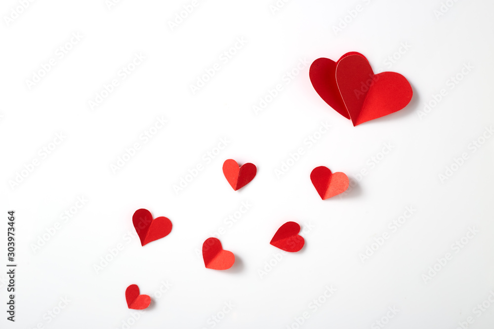 Red paper hearts on white background Stock Photo | Adobe Stock