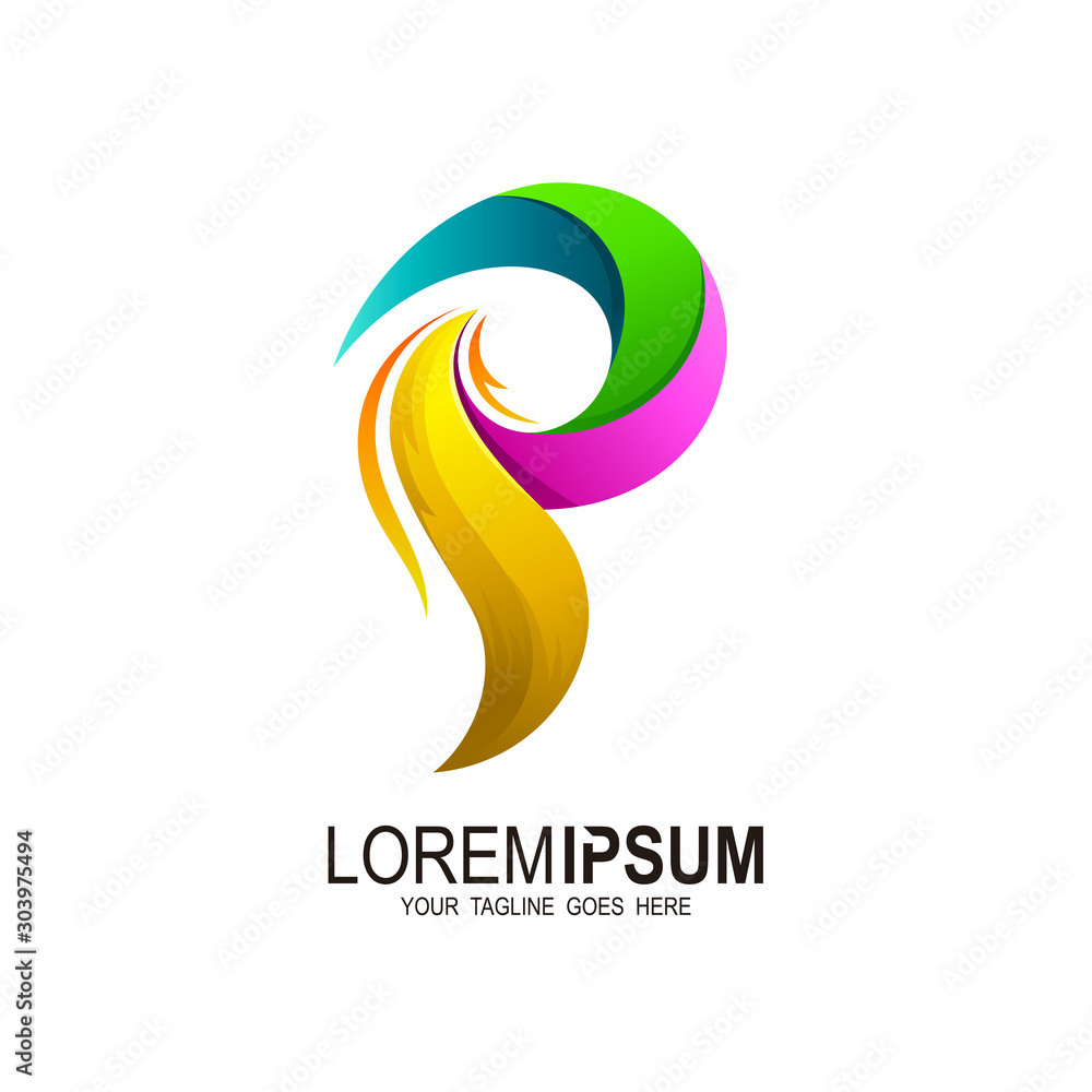 Fototapeta premium P logo with colorful design template, Letter p icon 3d, Finance