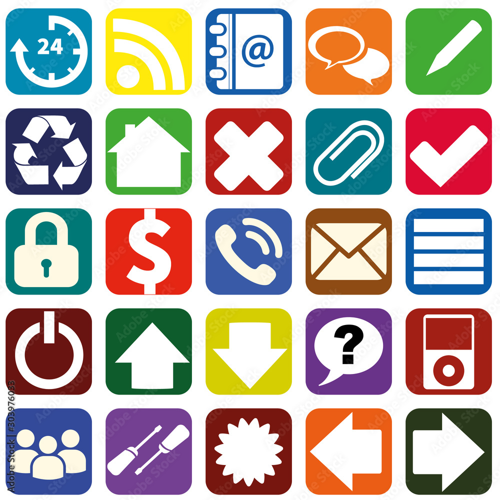 Webpage icons collection color interfaces.