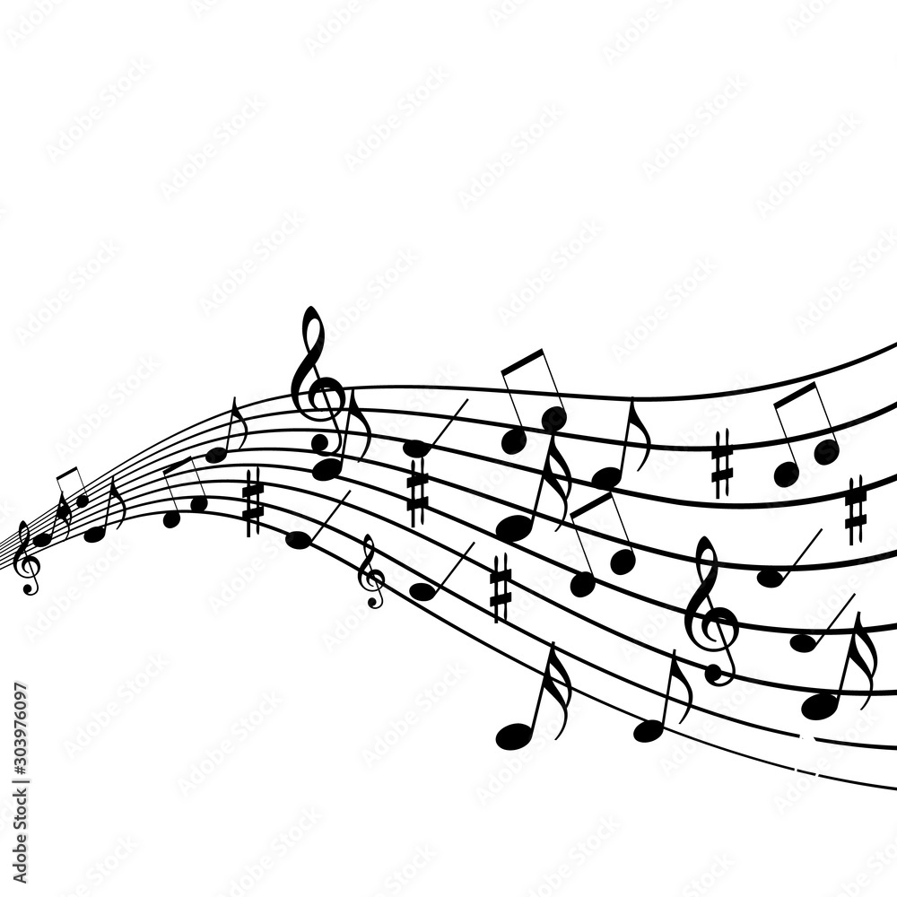 Fototapeta Musical Design Elements From Music Staff With Treble Clef And Notes in Black and White. Vector Illustration.