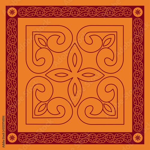Georgian traditional ornaments. Vector Ornament With Caucasian Motifs. Persian colored carpet.Vector, Illustration.  Rich ornament for fabric design, handmade, interior decoration