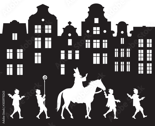 Fotografia Sinterklaas Parade procession in the Old City, Dutch Santa Claus Heilige Nikolau