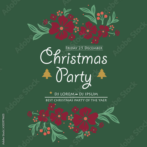 Banner decoration of christmas party  with style beauty of red flower frame. Vector