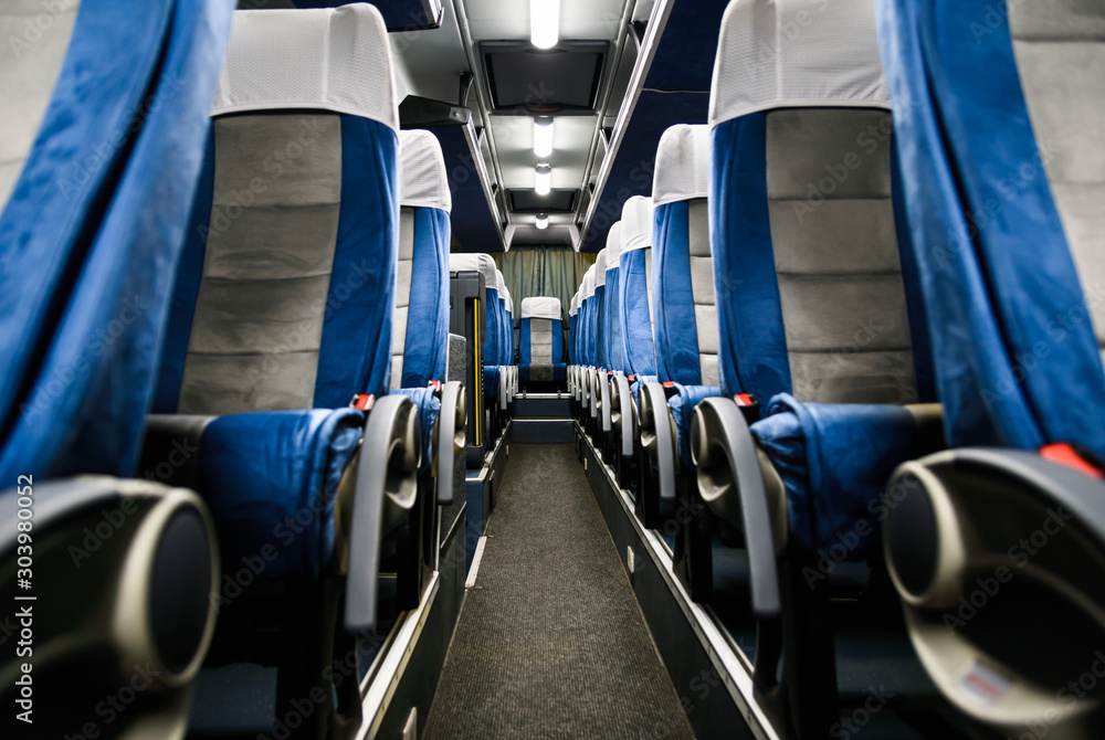 travel concept, row of seats, seats in passenger bus - obrazy, fototapety, plakaty 