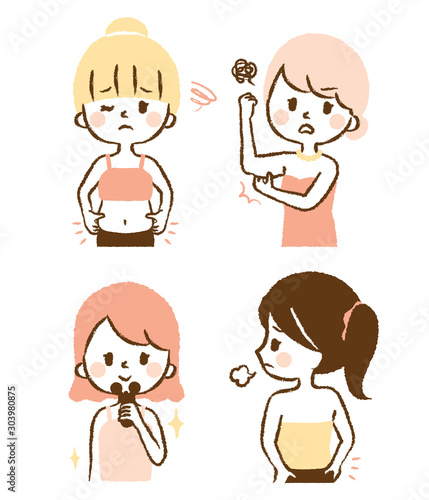 Illustration set of fat woman