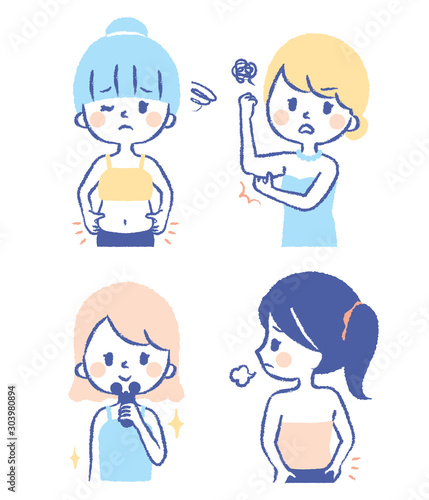 Illustration set of fat woman