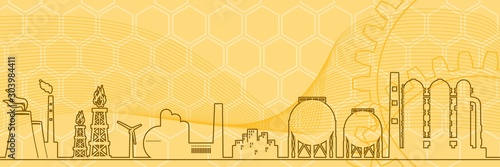 Energy, manufacturing and power icons set in thin line style. Header or footer banner. Sustainable energy generation, transportation and heavy industry.