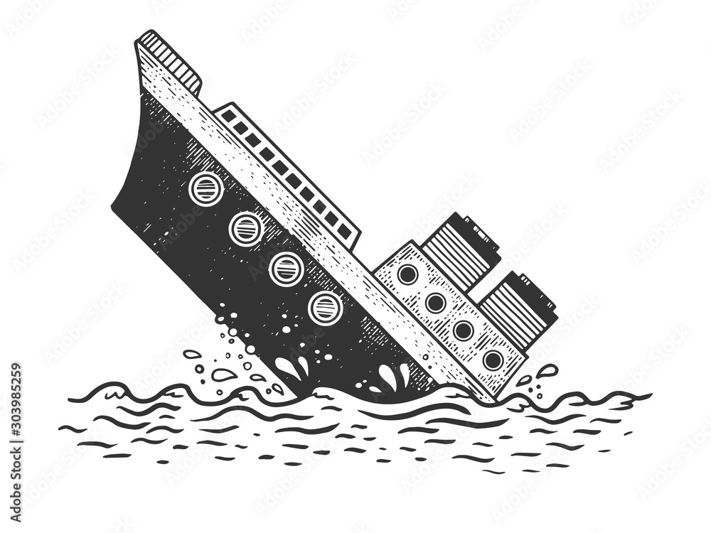 Φωτογραφία Sinking steamboat ship sketch engraving vector illustration