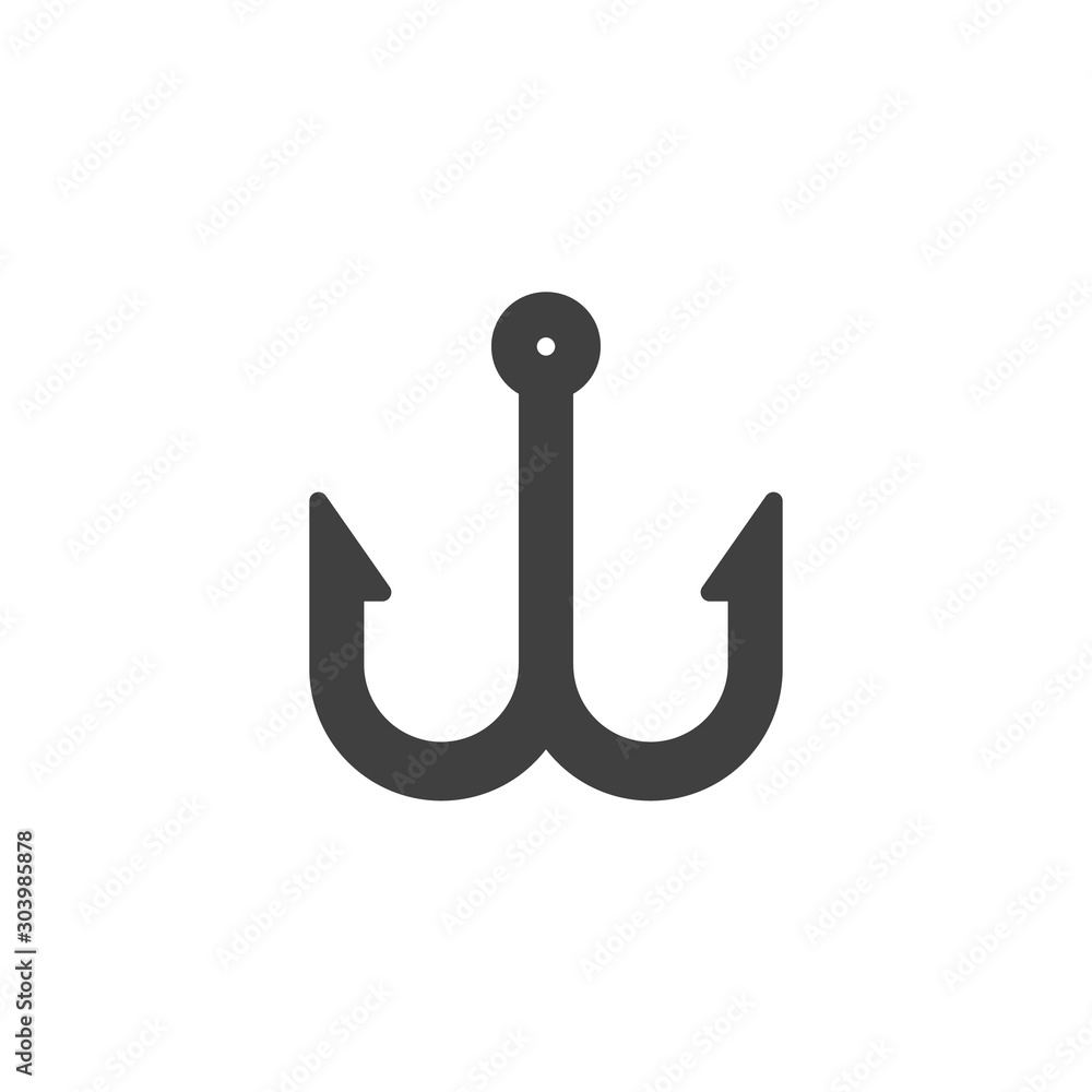 Double fishhook vector icon. filled flat sign for mobile concept and web design. Fishing hook glyph icon. Symbol, logo illustration. Vector graphics Double fishhook vector icon. filled flat sign for mobile concept and web design. Fishing hook glyph icon. Symbol, logo illustration. Vector graphics