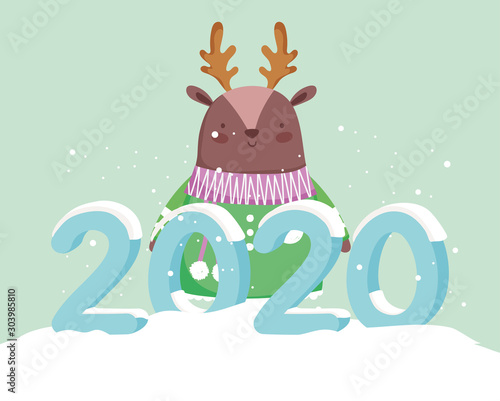 happy new year 2020 celebration reindeer with sweater snow