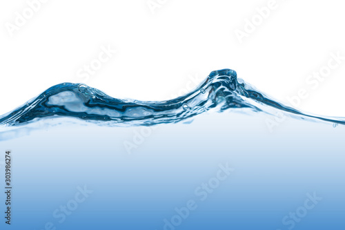 Water splash. Aqua flowing in waves and creating bubbles. Drops on the water surface feel fresh and clean. isolated on white background.