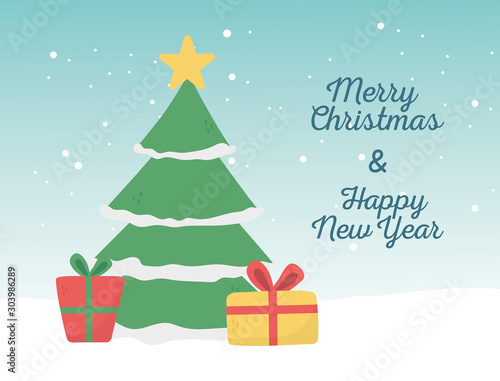 happy new year 2020 merry christmas tree snow star gifts