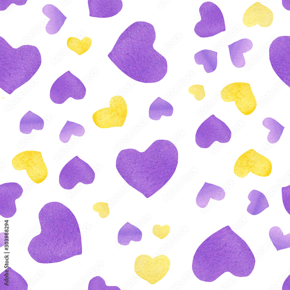 Seamless pattern with lilac ribbons and bows isolated on white background. Hand-made watercolor illustration for the design of children's and wedding products, covers, backgrounds, banners. Seamless pattern with lilac ribbons and bows isolated on white background. Hand-made watercolor illustration for the design of children's and wedding products, covers, backgrounds, banners.