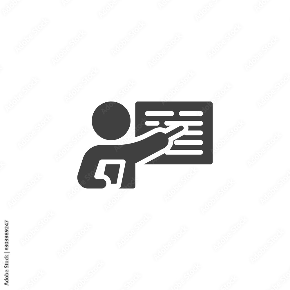 Business Presentation vector icon. filled flat sign for mobile concept and web design. Teacher, instructor teaching glyph icon. Symbol, logo illustration. Vector graphics - obrazy, fototapety, plakaty 