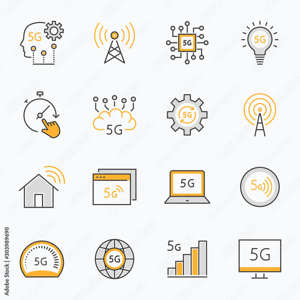 Fototapeta premium 5g network flat line icon set. Vector illustration. Editable stroke.
