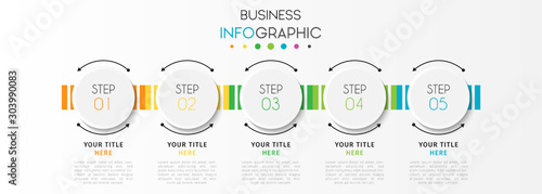 Vector infographic design template with 5 options or steps. Can be used for process diagram, workflow layout, info graph, annual report, flow chart.