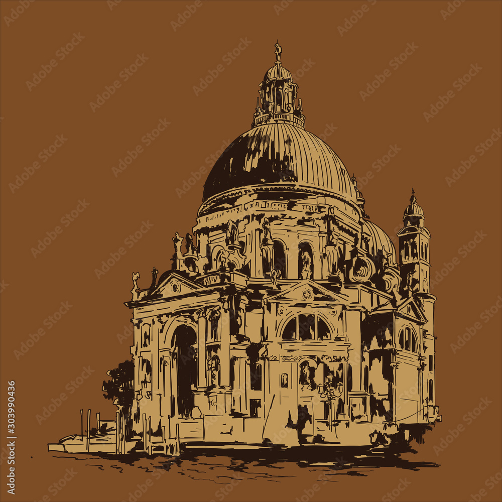 Venice. Cathedral of Santa Maria della Salute. Vector sketch