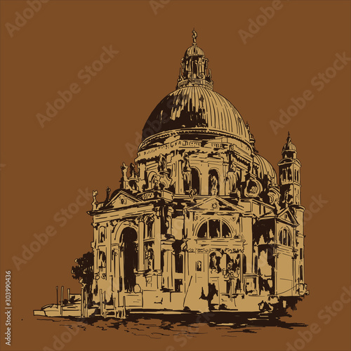 Venice. Cathedral of Santa Maria della Salute. Vector sketch