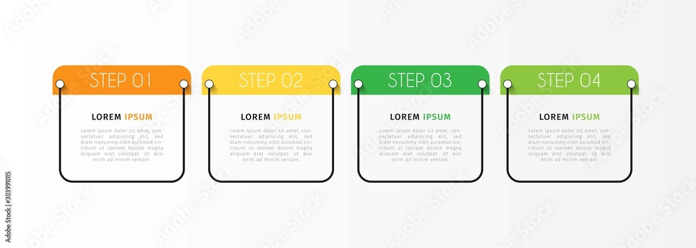 Vector infographic design template with 4 options or steps. Can be used for process diagram, workflow layout, info graph, annual report, flow chart. Vector Illustration