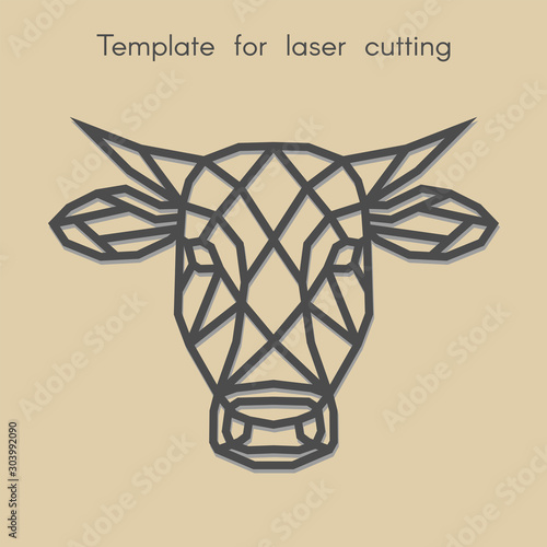 Template animal for laser cutting. Abstract geometriс cow for cut. Stencil for decorative panel of wood, metal, paper. Vector illustration.