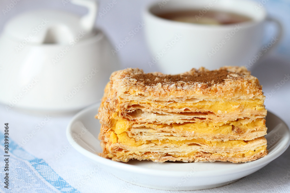 Napoleon cake and a cup of tea Napoleon cake and a cup of tea