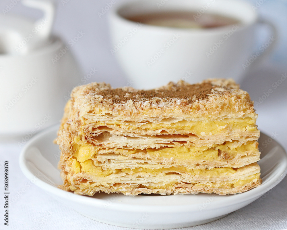 Napoleon cake and a cup of tea Napoleon cake and a cup of tea