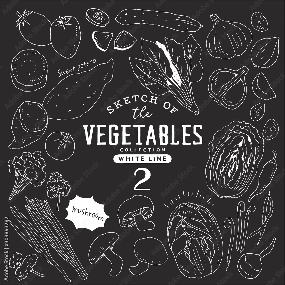 オシャレな手描き野菜セット02/黒板