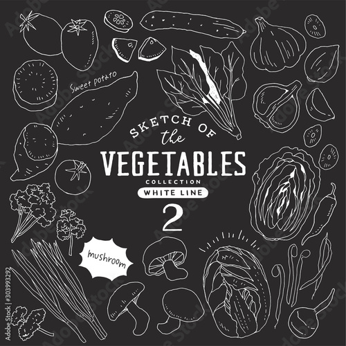 オシャレな手描き野菜セット02/黒板