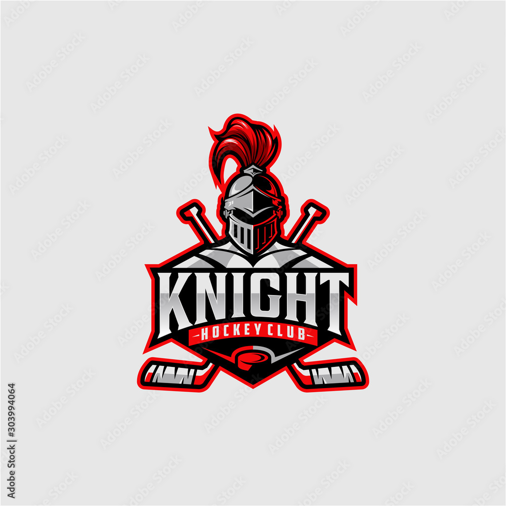Hockey club logo design with knight mascot. Logo design for hockey club - obrazy, fototapety, plakaty 