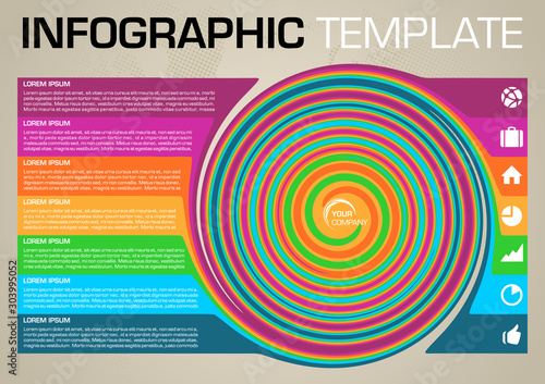 Modern colorful infographics options template vector with swirl colorful rectangle on ochre background